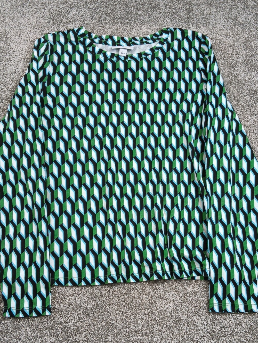 Diane Von Furstenberg Target Arrow Geo Green Long Sleeve Crew Neck Top Size Larg